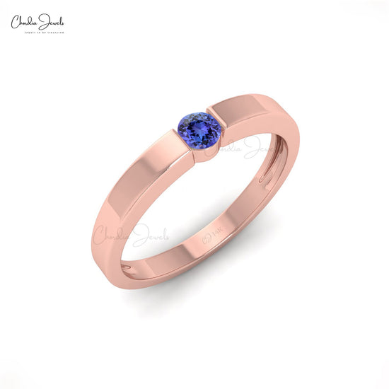Solitaire Ring In Real 14k Gold Natural 0.11ct Tanzanite Gemstone Dainty Anniversary Ring