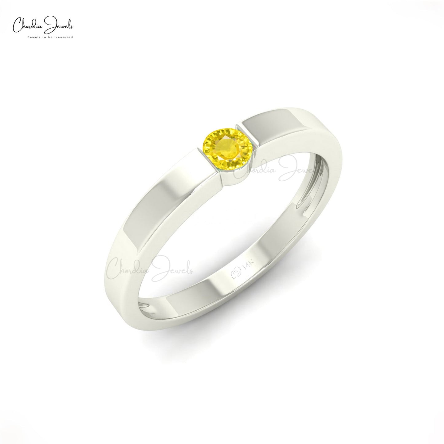 Round Cut Yellow Sapphire Solitaire Ring in 14K Gold