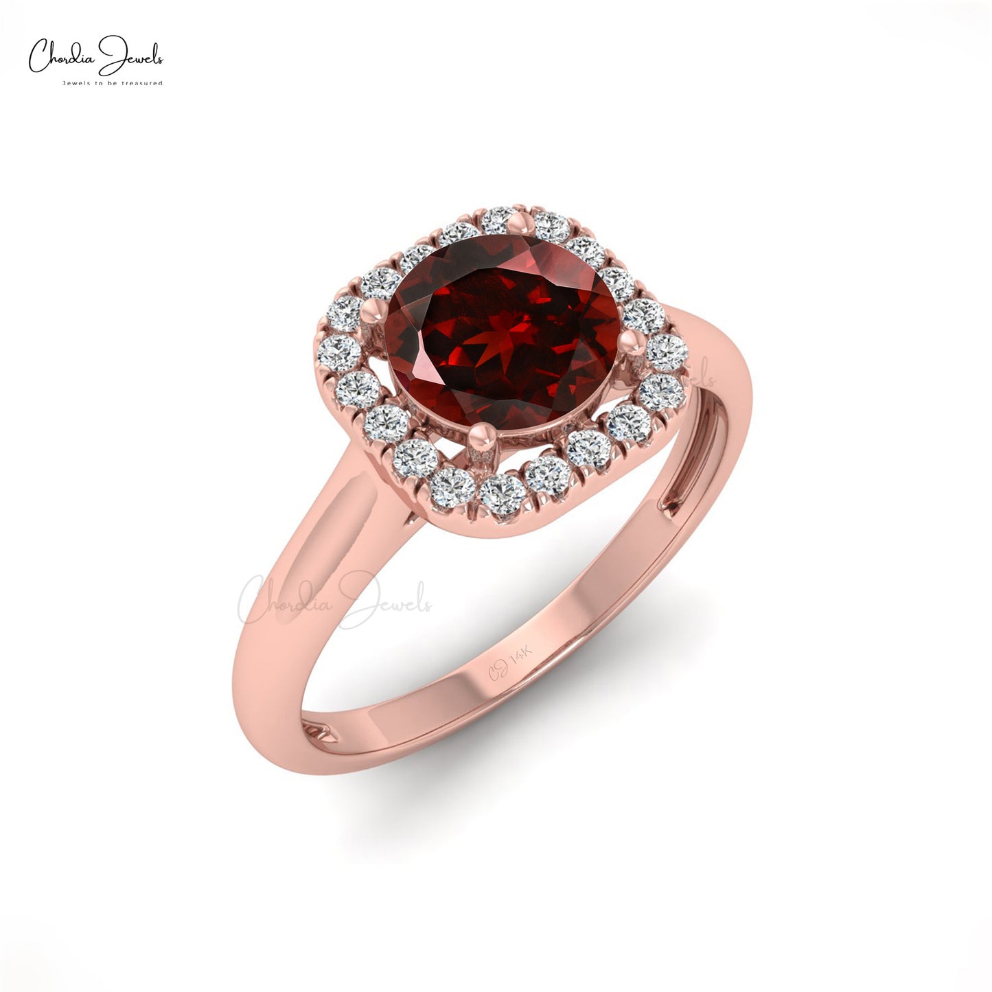Natural Garnet and Diamond Dainty Ring in 14k Solid Gold For Anniversary