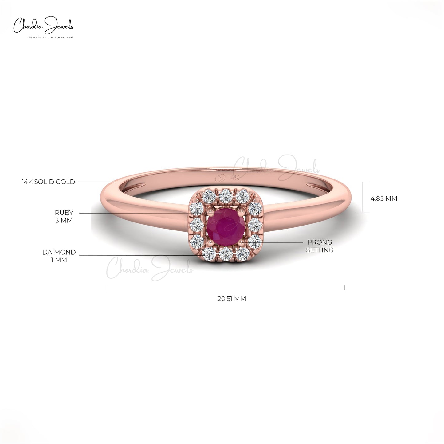 Delicate Red Ruby Halo Ring 3mm Round Cut Natural Gemstone Ring 14k Real Gold Diamond Minimal Hallmarked Wedding Jewelry