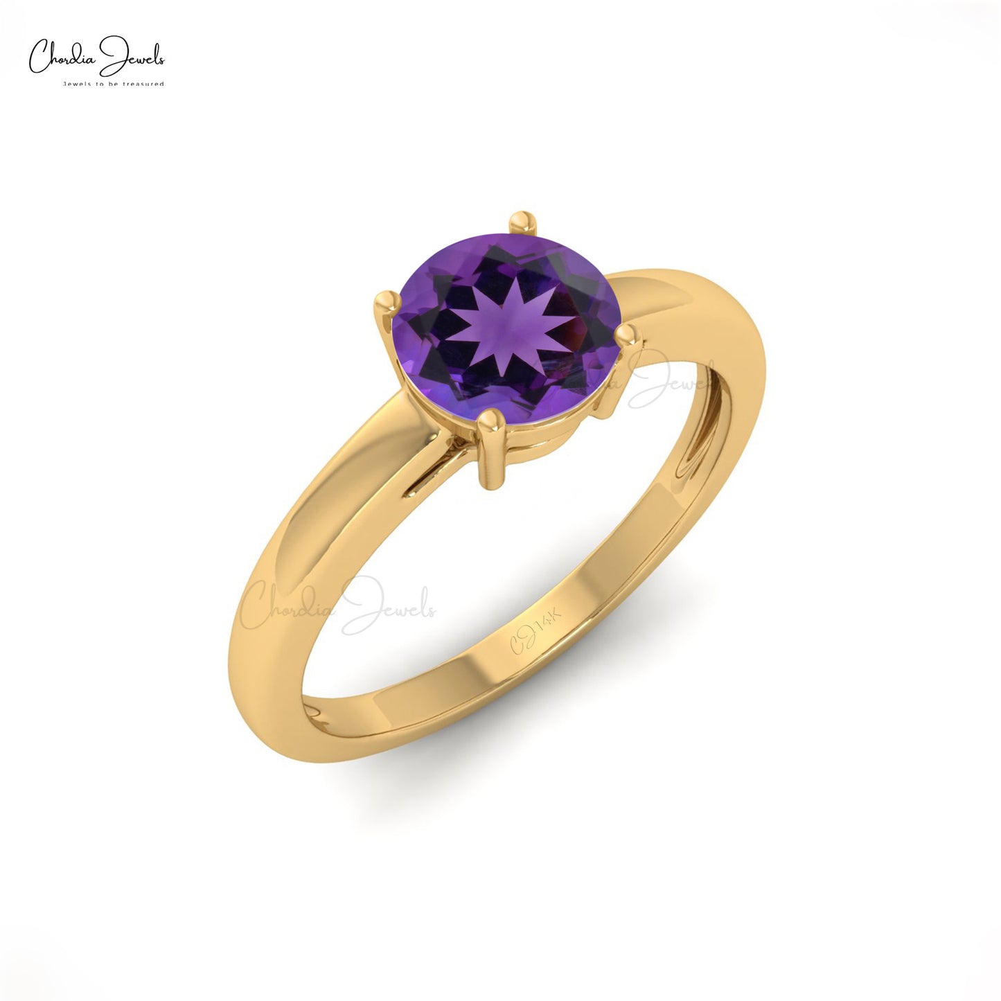 Natural 0.74ct Amethyst Gemstone Solitaire Ring 14k Solid Gold Prong Set Engagement Ring
