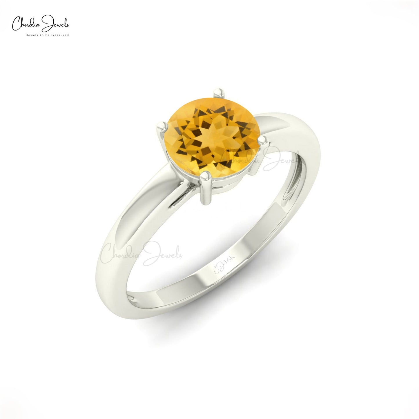 14K Solid Gold Gemstone Anniversary Ring For Her, Natural 0.57 Carats Citrine Solitaire Ring For Women