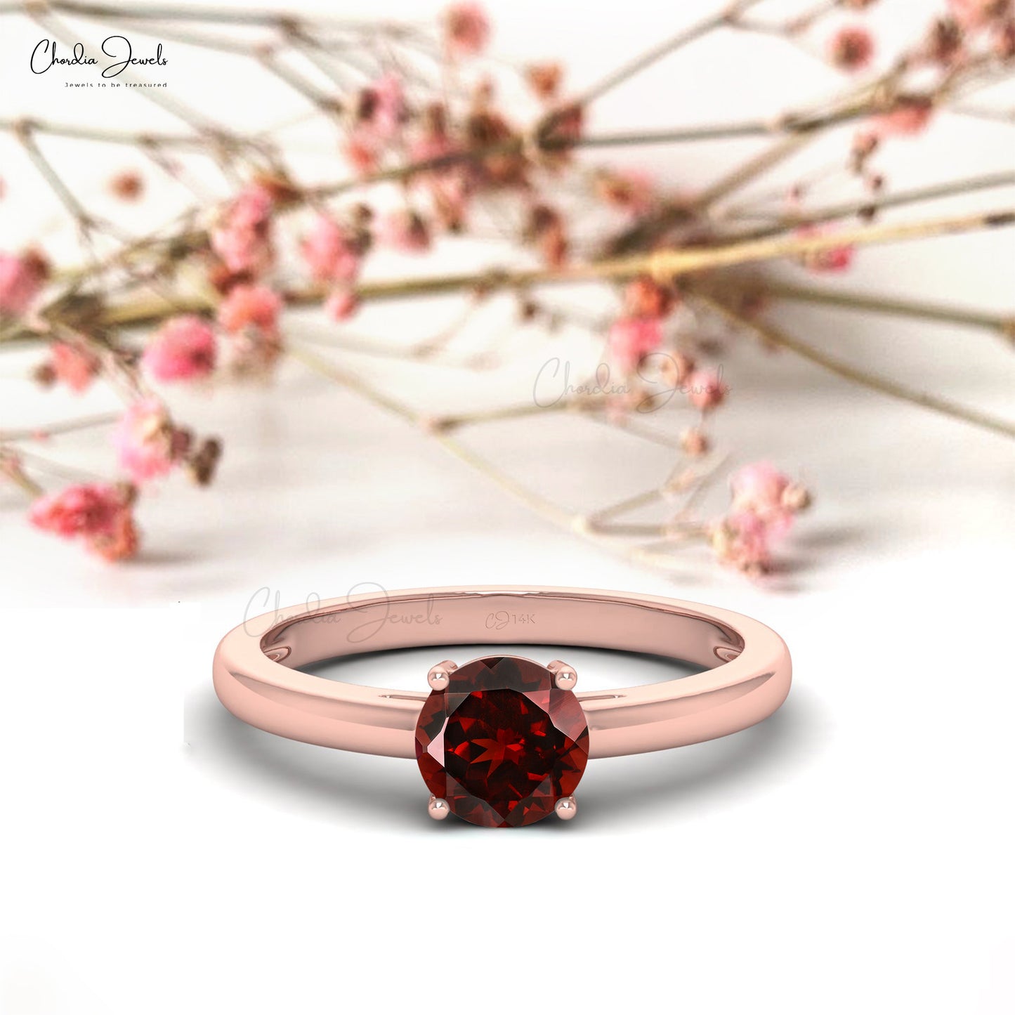 Natural 1.1 Carats Garnet Solitaire Ring For Her in 14k Solid Gold