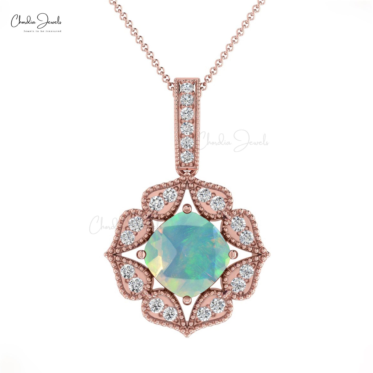 Fire Opal and Diamond Pendant