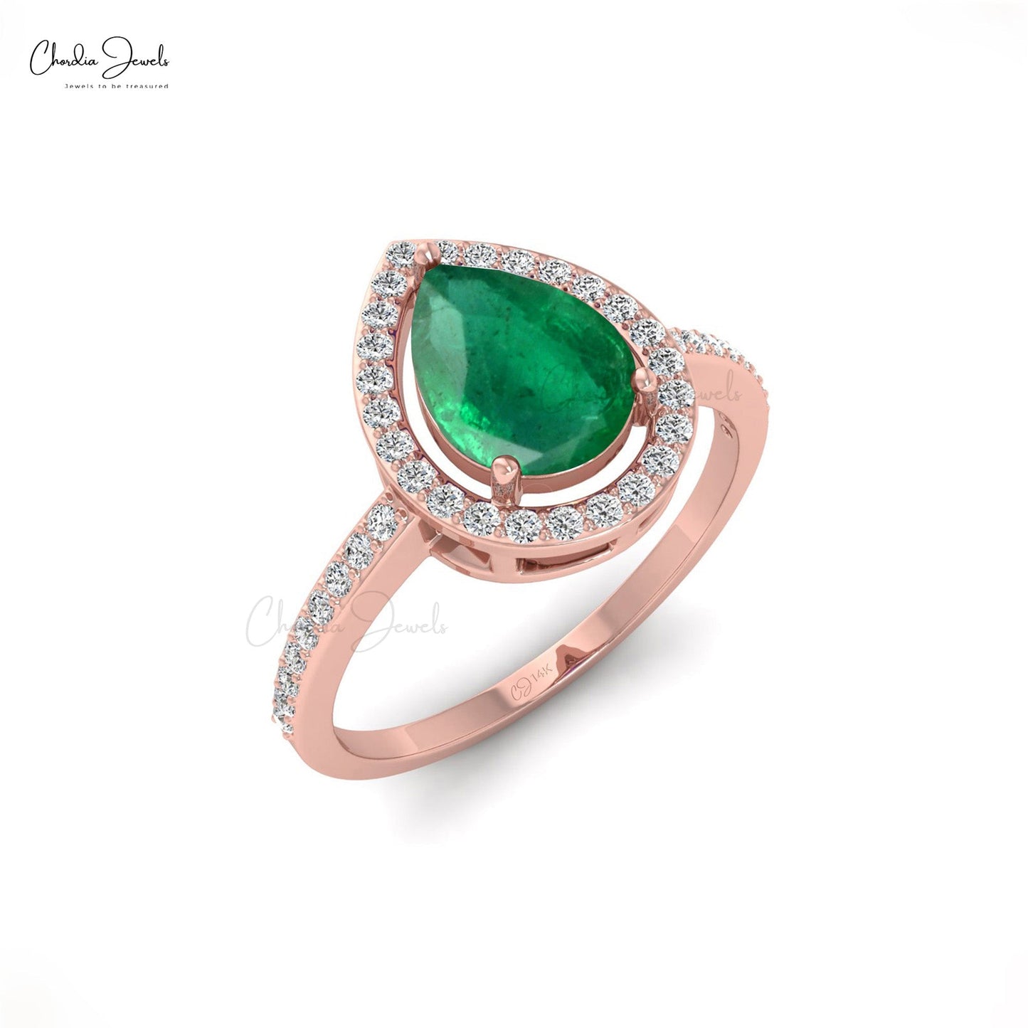 Natural Zambian Emerald 8X6MM Elegant Pear Cut Emerald Halo Ring