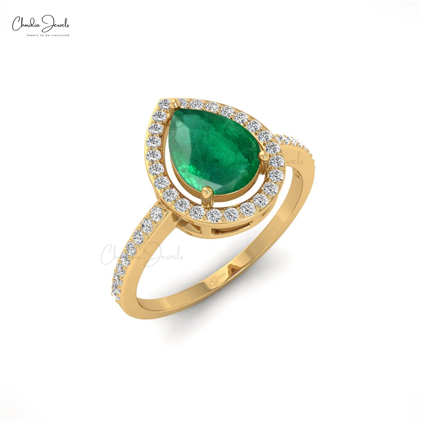 Natural Zambian Emerald 8X6MM Elegant Pear Cut Emerald Halo Ring