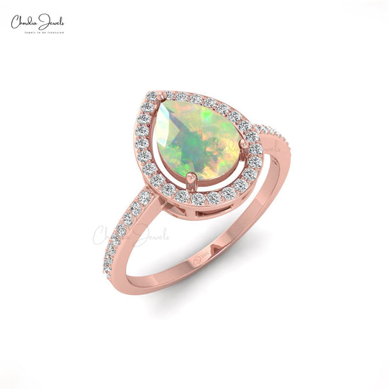 Excellent 8X6MM Opal Halo Ring In 14K Gold