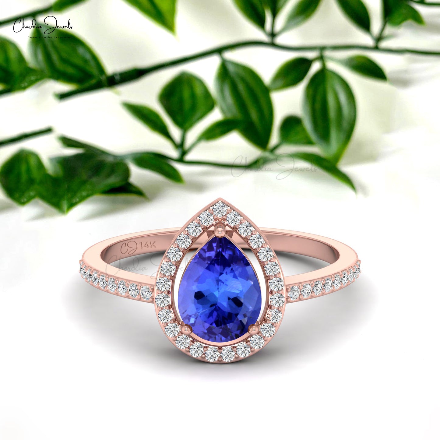 Natural Tanzanite Halo Ring In Solid 14k Gold Diamond Studded December Birthstone Ring