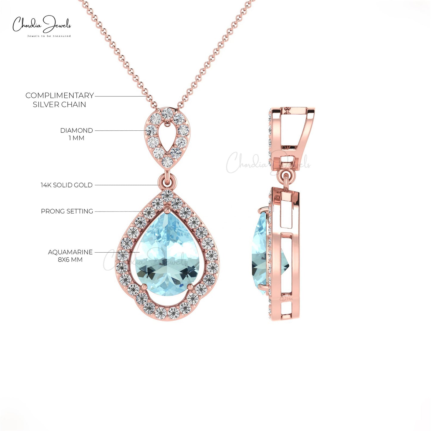 Classic Pear Cut Aquamarine & Round Cut Diamond Art Deco Pendant for Gift