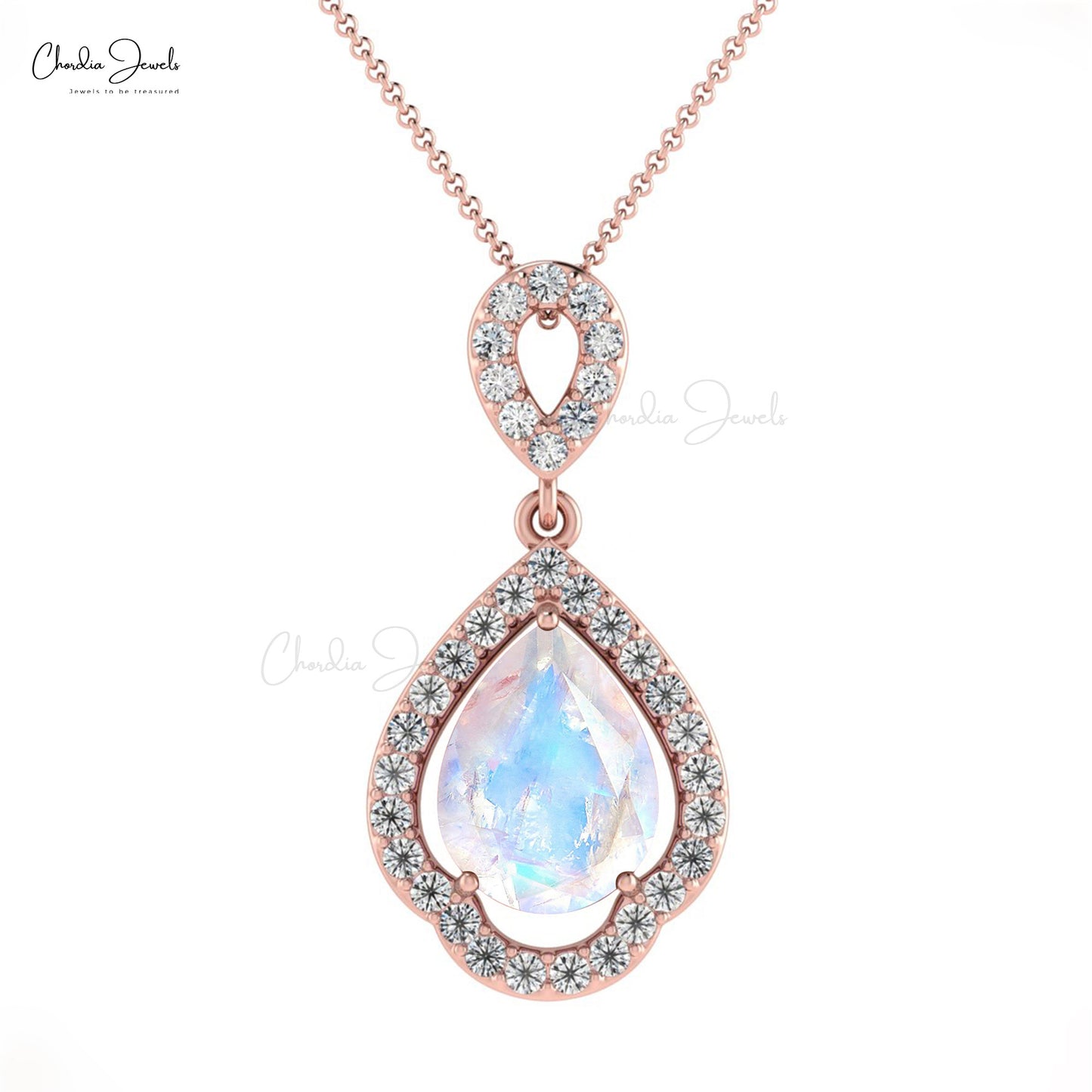 Unique Art Deco Rainbow Moonstone Pendant with Complimentary Silver Chain
