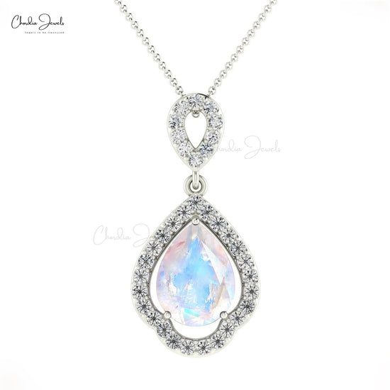 Unique Art Deco Rainbow Moonstone Pendant with Complimentary Silver Chain