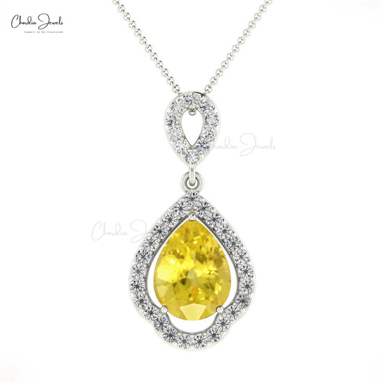Natural Yellow Sapphire & Round Cut Diamond Art Deco Pendant