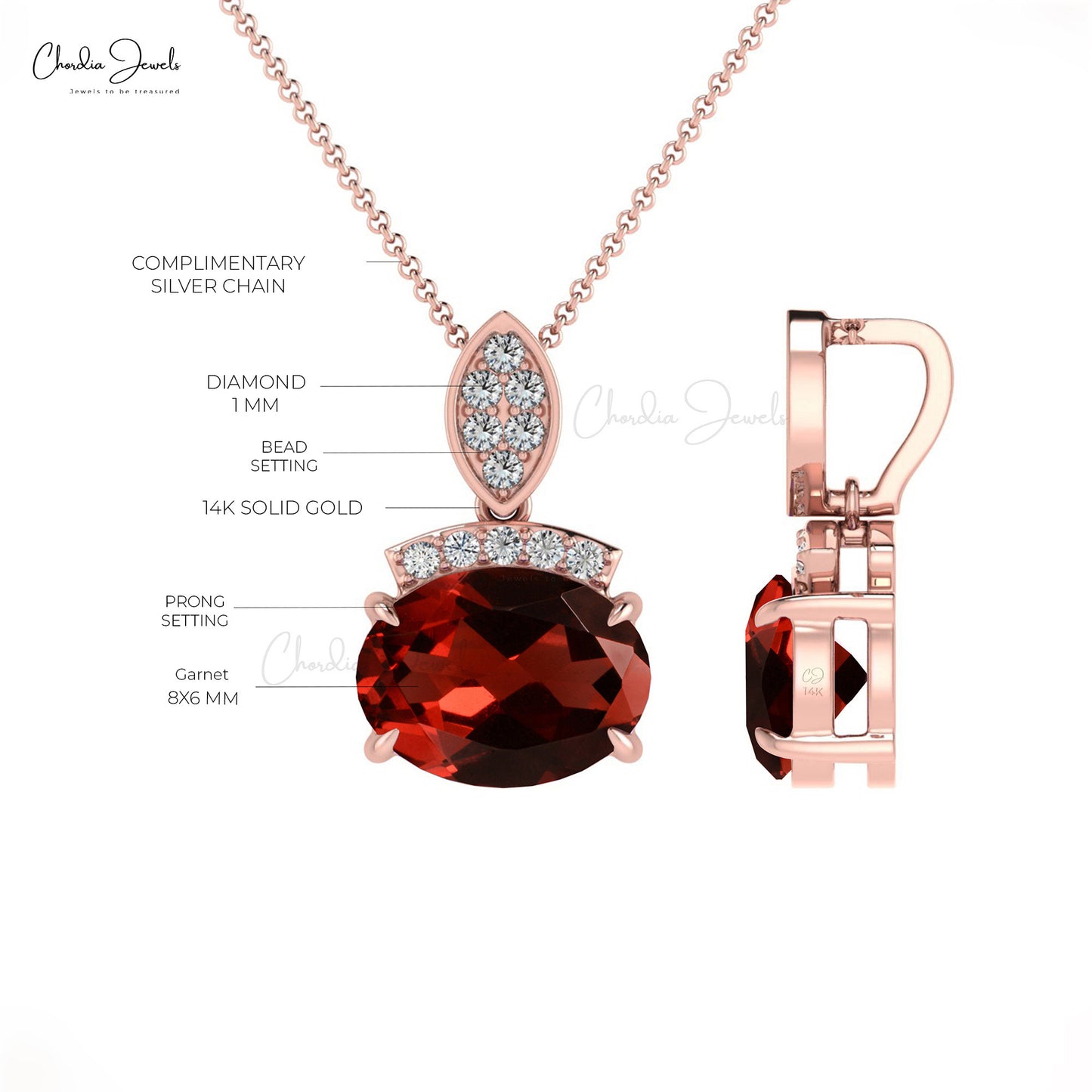 High Quality Garnet & Round Diamond Dainty Pendant for Engagement