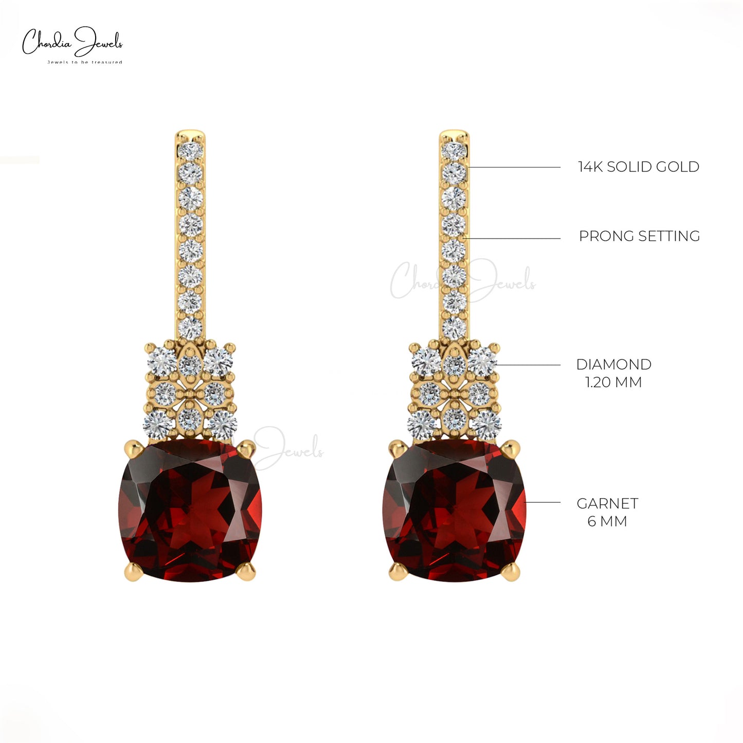 Natural Garnet & Round Cut Diamond Studded Earring In For Woman