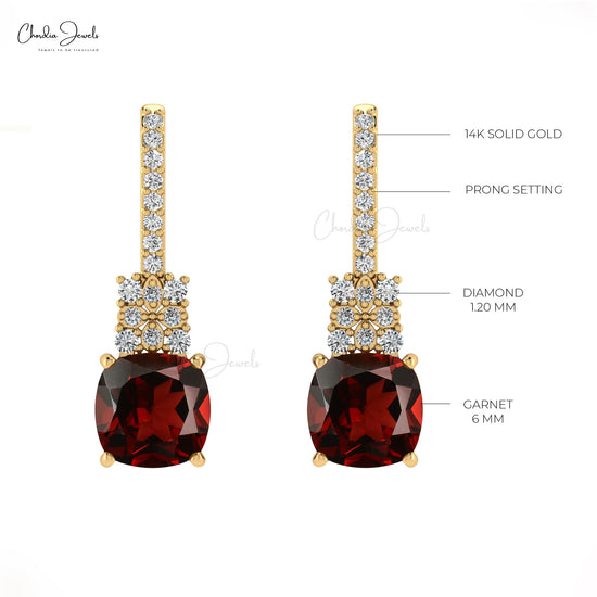 Natural Garnet & Round Cut Diamond Studded Earring In For Woman