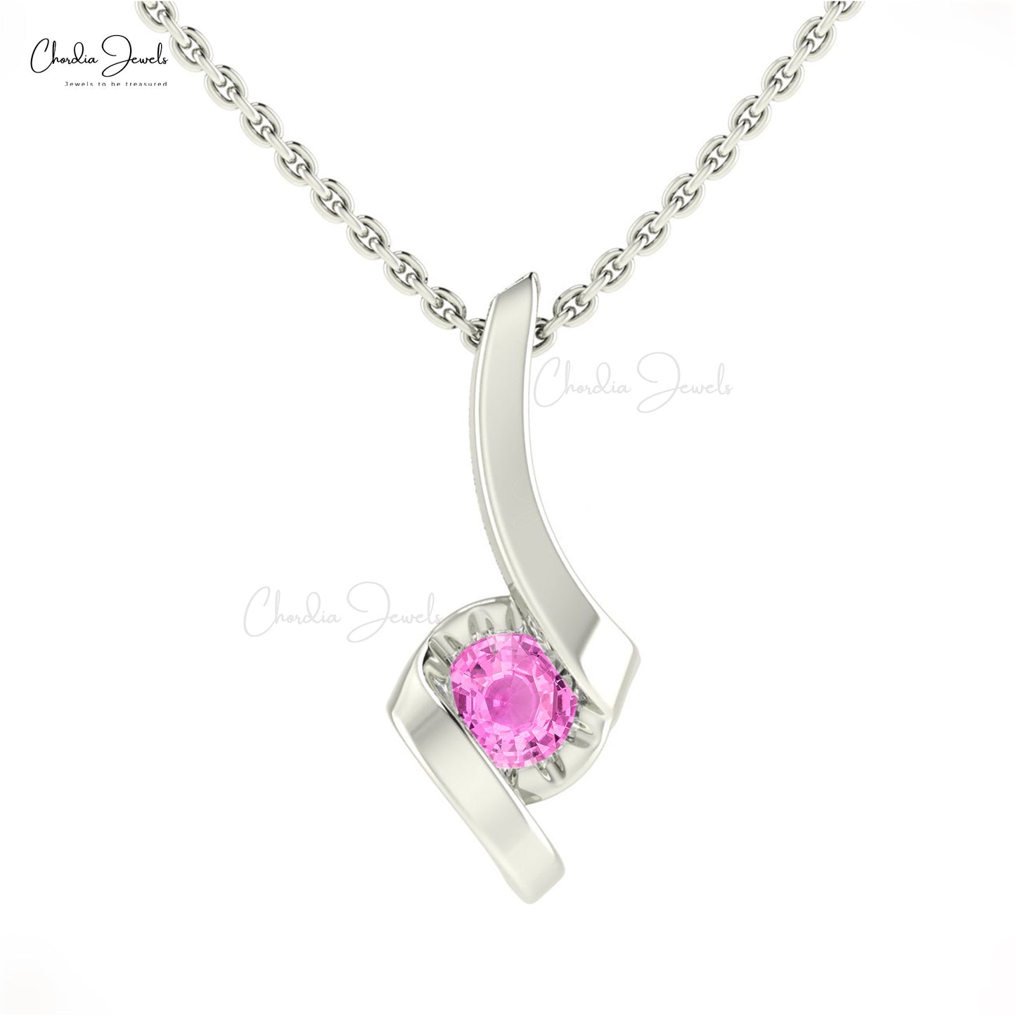 Solitaire Round Pink Sapphire Twisted Pendant