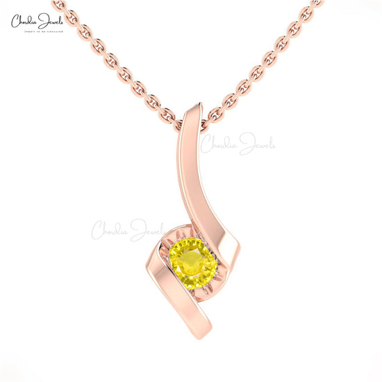 14k Solid Gold Round Yellow Sapphire Twisted Solitaire Pendant
