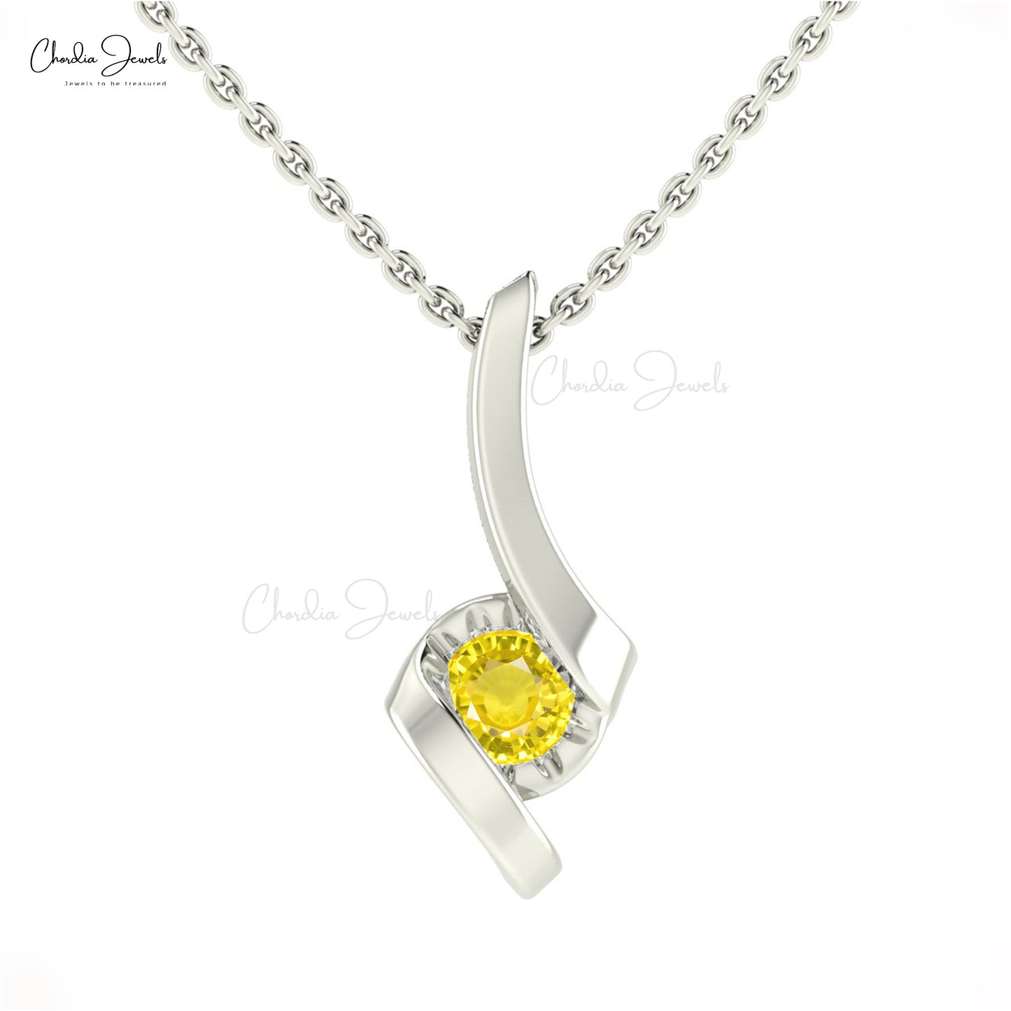 14k Solid Gold Round Yellow Sapphire Twisted Solitaire Pendant
