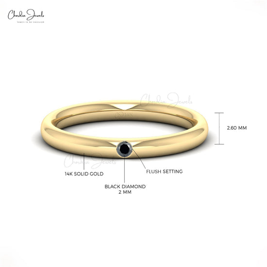Genuine Round Cut Black Diamond Wedding Band Ring in 14k Gold