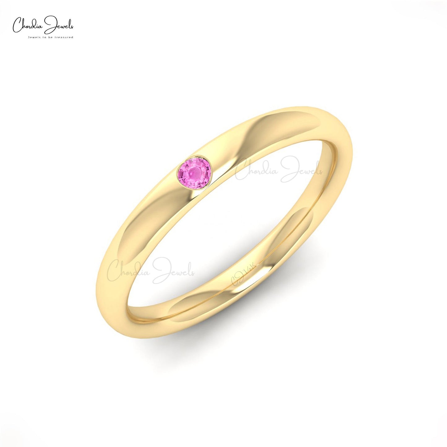 Round Cut Pink Sapphire Engagement Ring in 14k Solid Gold