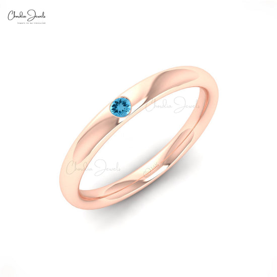 Classic Round Swiss Blue Topaz 14k Gold Solitaire Ring