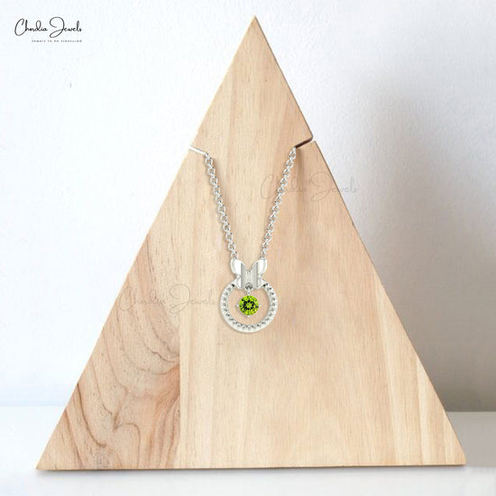 14k Solid Gold Solitaire Pendant, Natural Peridot Pendant, 5mm Round Gemstone Prong Set Pendant, August Birthstone Pendant Gift for Her