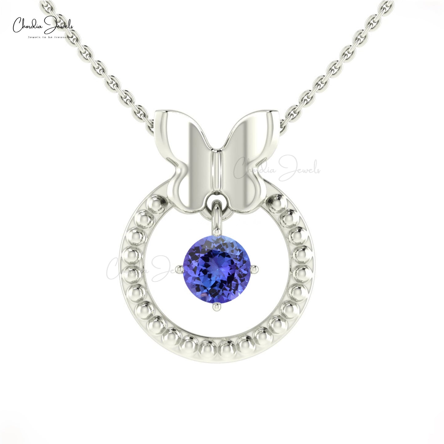 Milgrain Edelsteen Hangertjie In Soliede 14k Goud Tanzaniet 5mm Ronde Sny Hangende Ketting