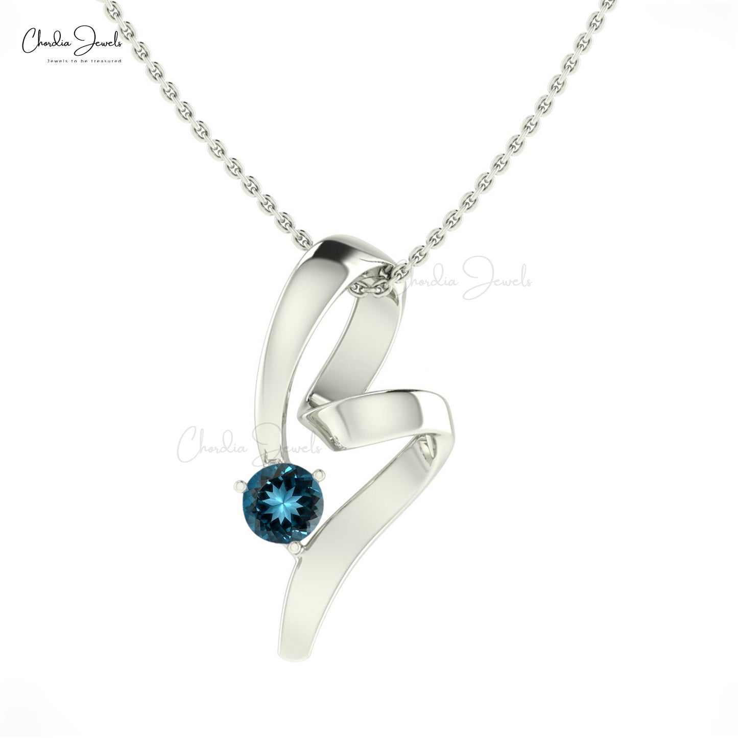 Natural London Blue Topaz 14k Solid Gold Twisted Pendant