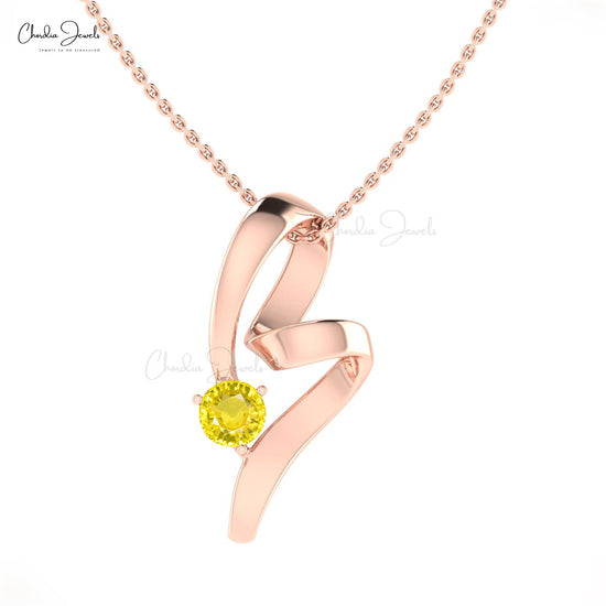 14k Solid Gold Round Natural Yellow Sapphire Twisted Pendant