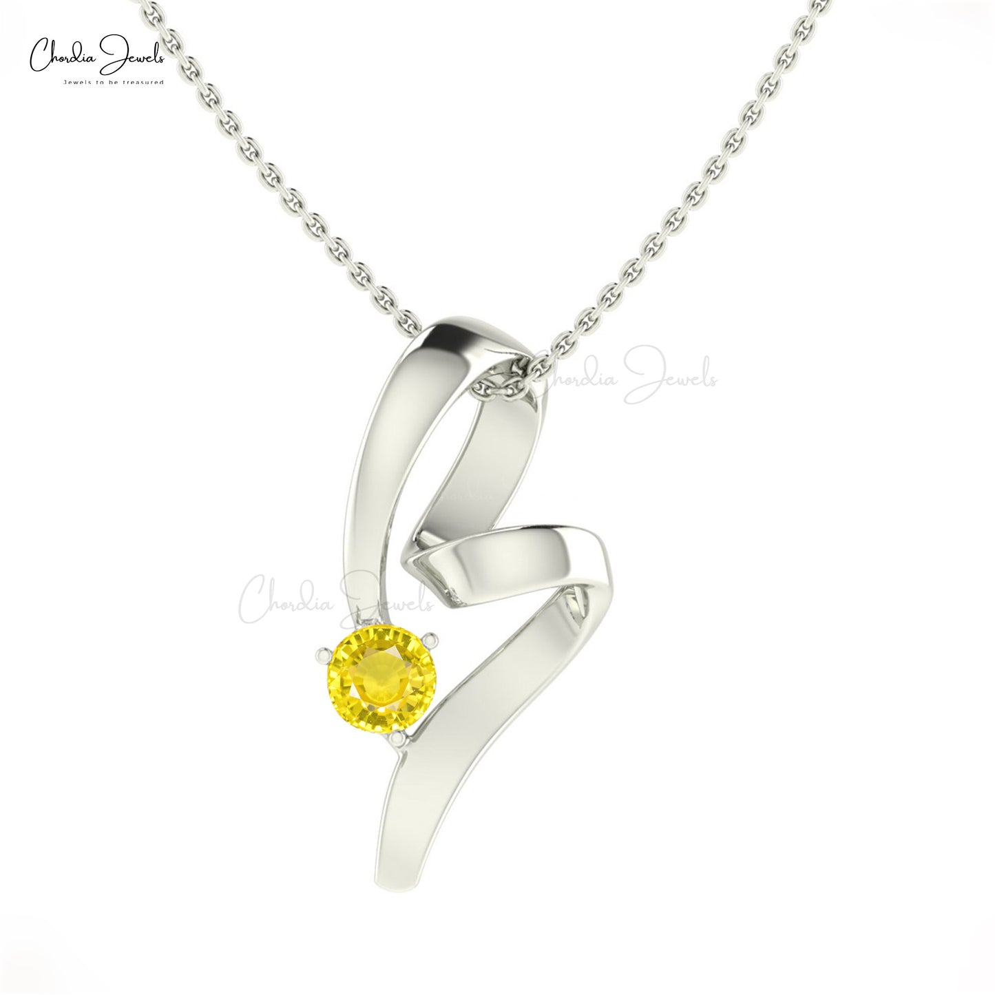 14k Solid Gold Round Natural Yellow Sapphire Twisted Pendant