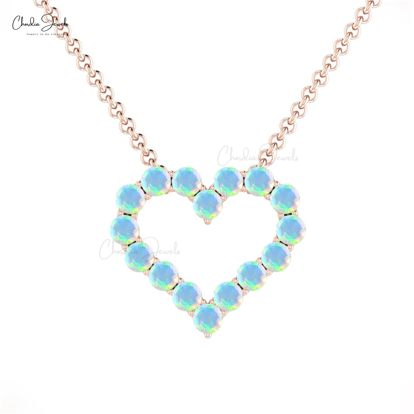 Hot selling Exquisite Open Heart Shape Necklace Pendant Natural Ethiopian Fire Opal Beaded Necklace 14k Solid Gold Jewelry For Birthday Gift