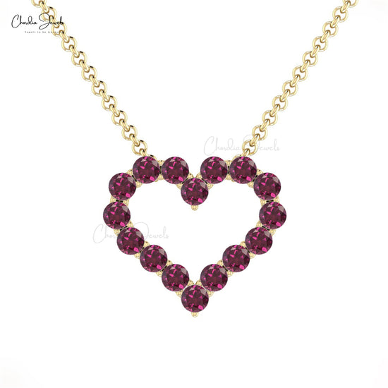 Latest Design January Birthstone Authentic Rhodolite Garnet Open Heart Necklace Pendant 14k Real Gold Necklace Wedding Gift