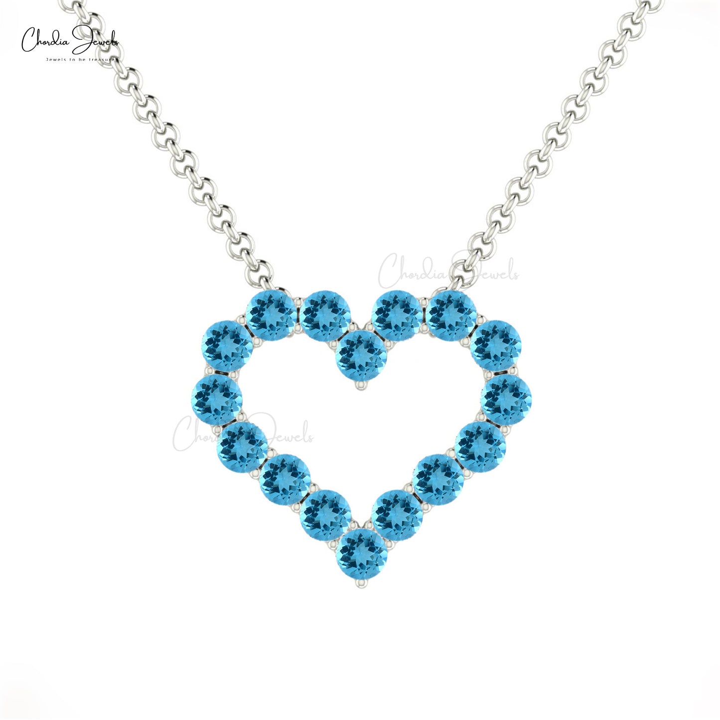 Trendy Round Gemstone Necklace in 14k Solid Gold Genuine Swiss Blue Topaz Heart Shape Necklace Pendant Bridesmaid Gift