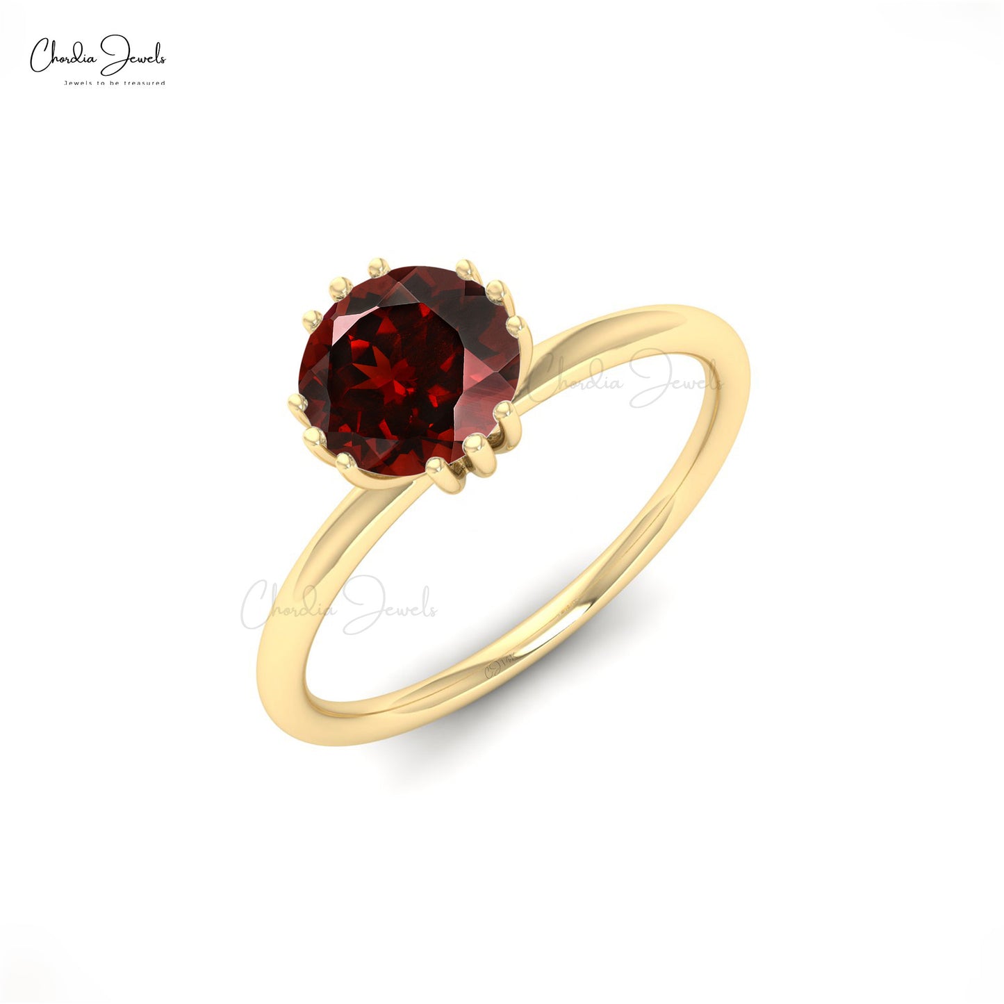 Dainty 14k Solid Gold Red Garnet Solitaire Wedding Ring