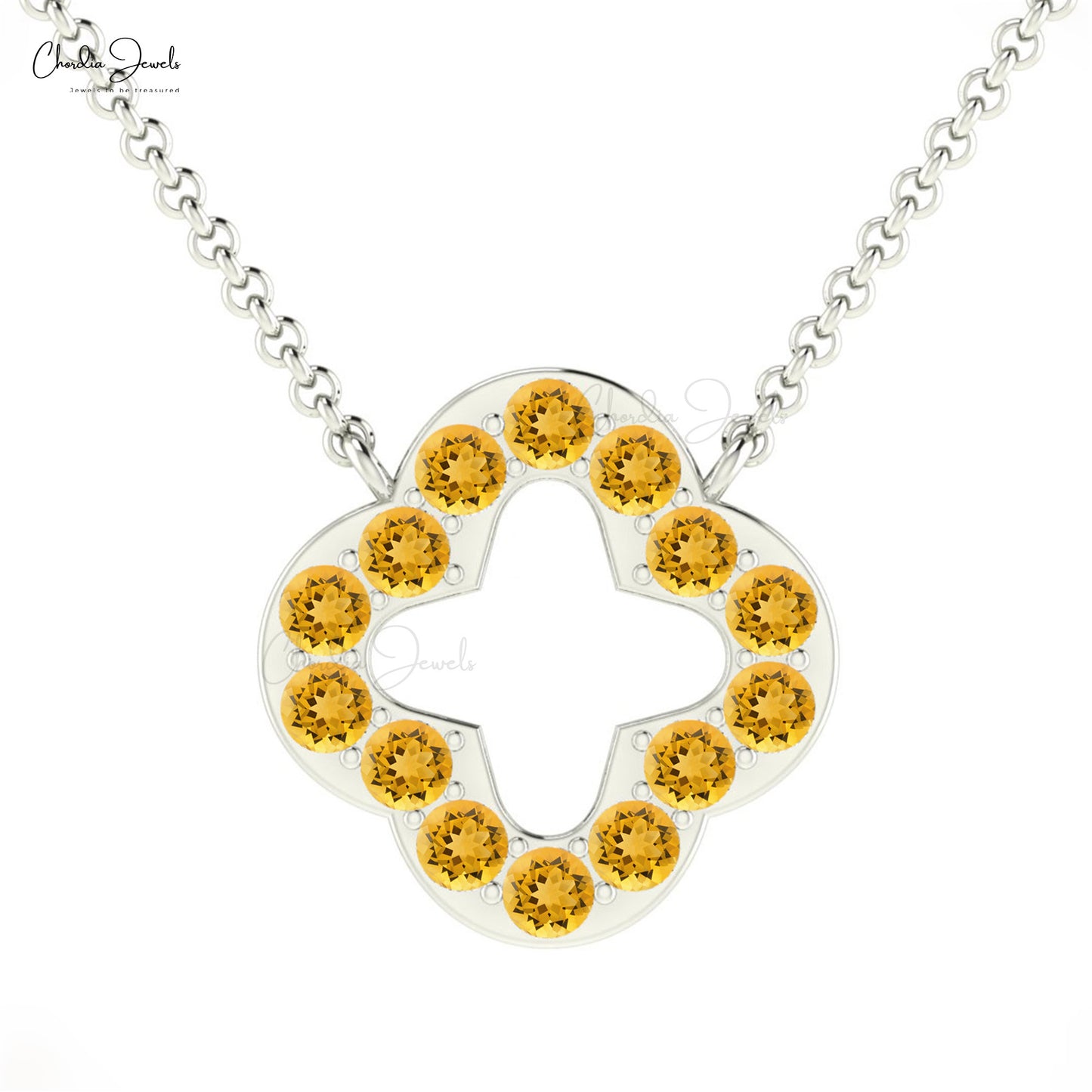 High Quality Luxury Beaded Necklace Pendant Genuine Yellow Citrine Open Clover Necklace 14k Real Gold Jewelry For Anniversary Gift