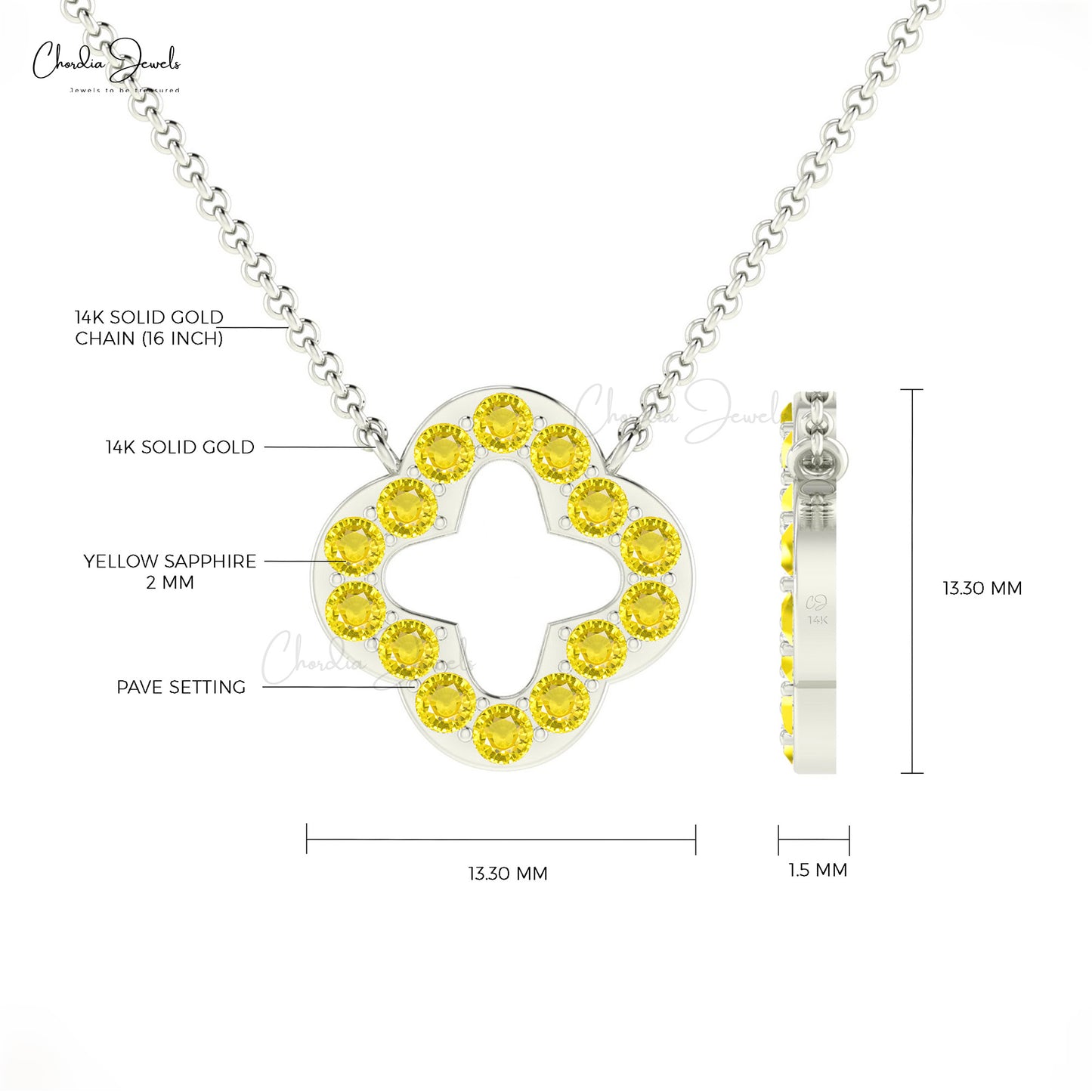 Yellow Sapphire Open Clover Necklace