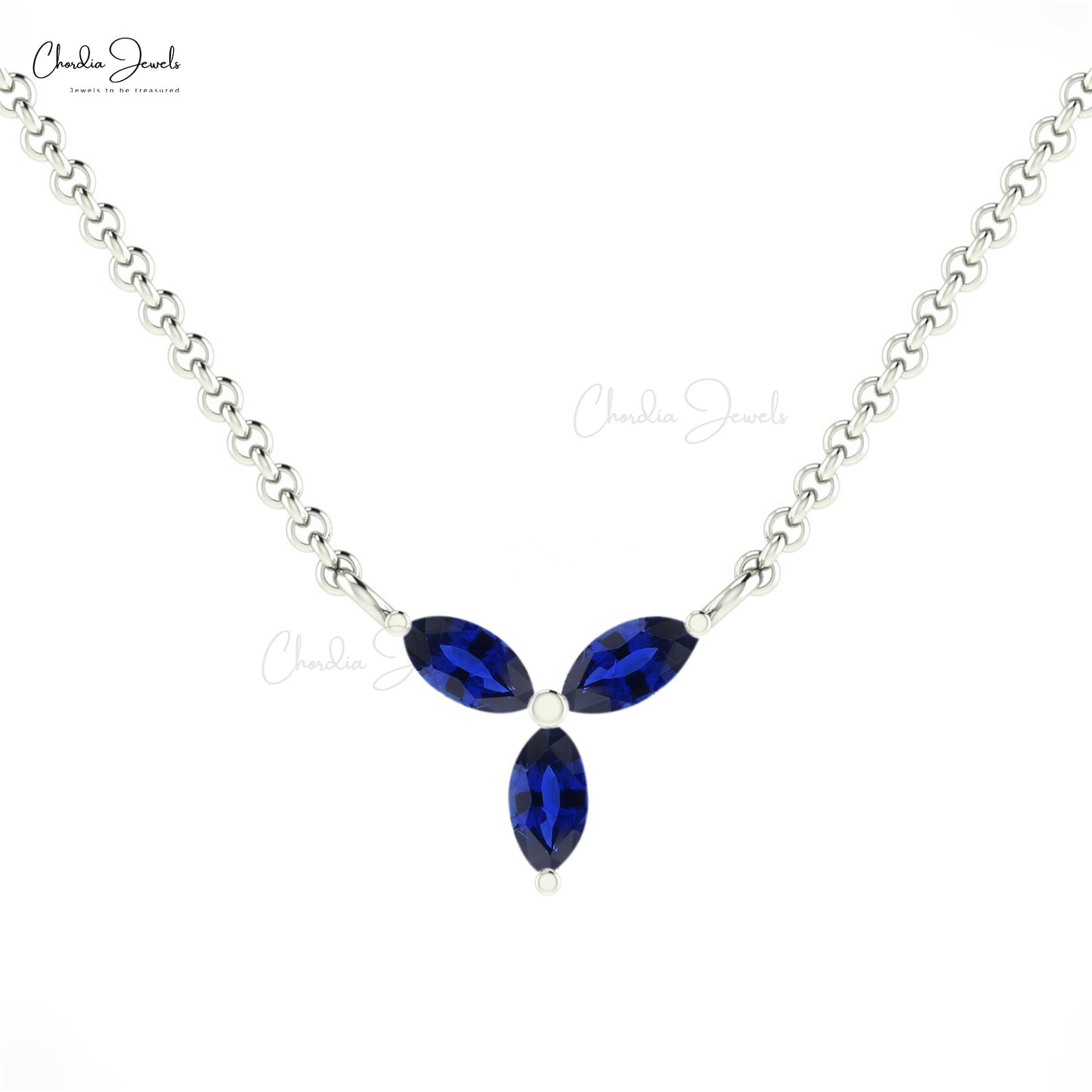 AAA Quality 4x2mm Marquise Cut Natural Blue Sapphire Three Stone Necklace 14k Solid Gold September Birthstone Gemstone Jewelry For Gift