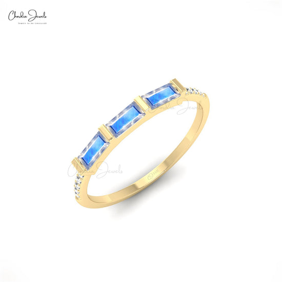 14k Gold Natural Rainbow Moonstone and Diamond Dainty Ring for Anniversary