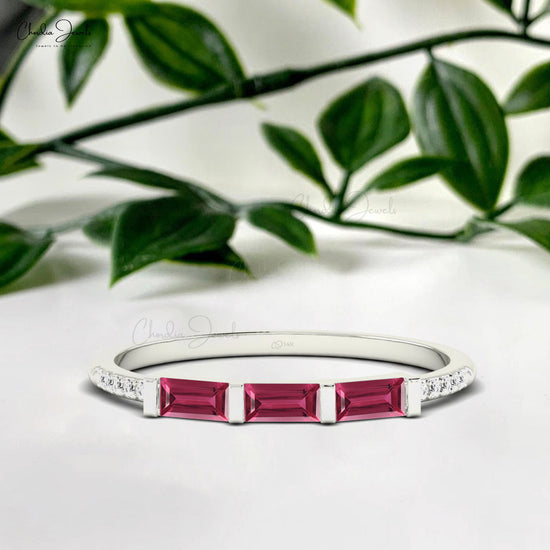 Classic Pink Tourmaline and Diamond Accent Stacking Ring for Anniversary Gift