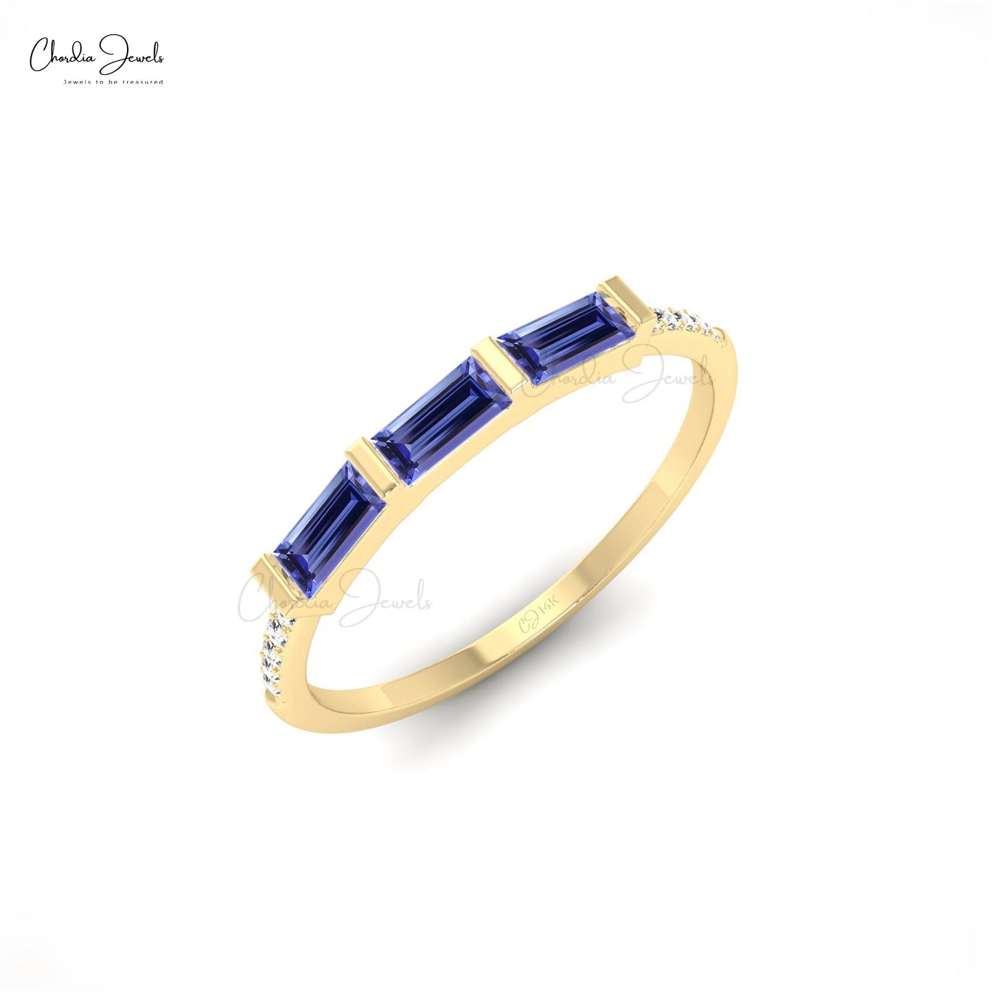 Trilogy Dainty Ring In 14k Real Gold Authentic Tanzanite & Diamond Eternity Ring For Women