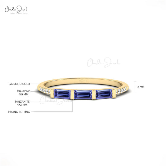 Trilogy Dainty Ring In 14k Real Gold Authentic Tanzanite & Diamond Eternity Ring For Women