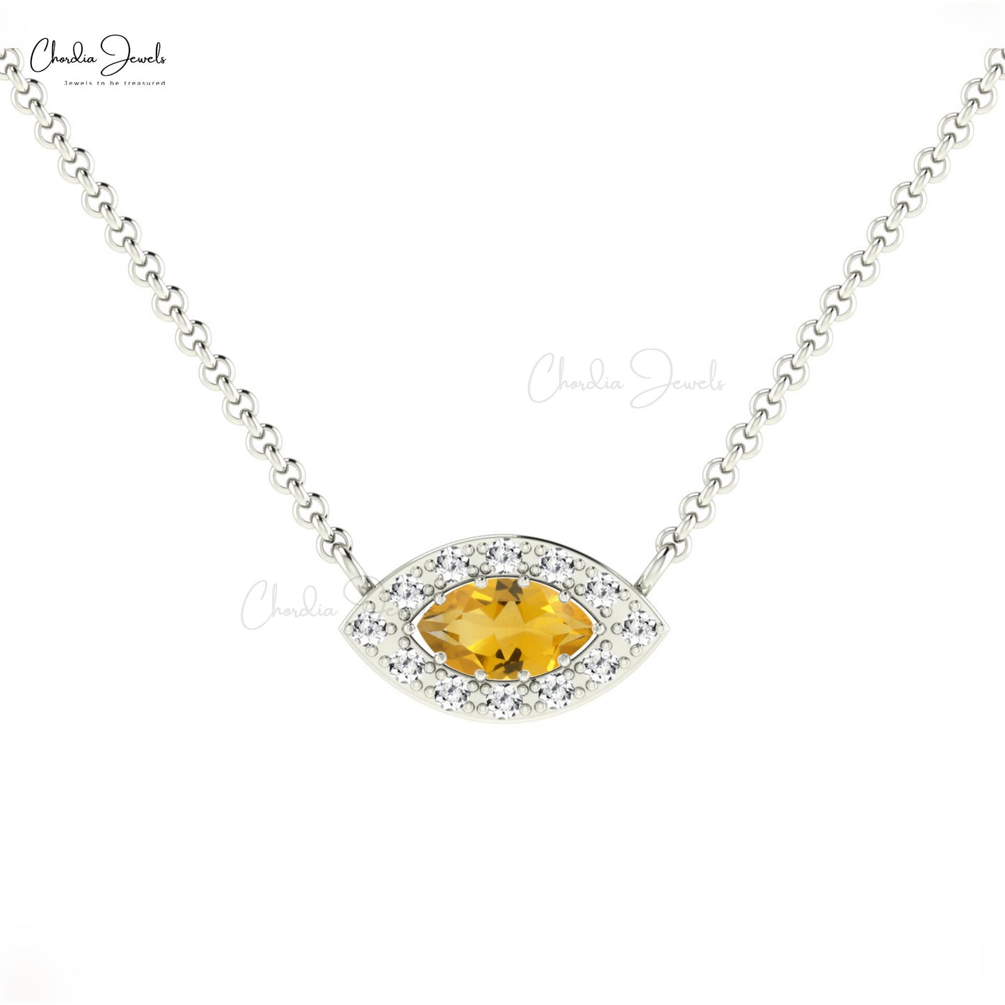 Beautiful Attractive Style Natural Yellow Citrine Halo Necklace Pendant 14k Pure Gold Diamond Necklace Birthday Gift For Mom and Sister