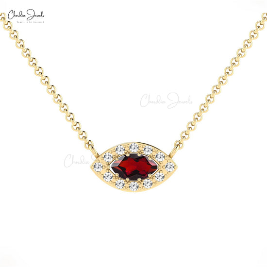 New Arrival Vintage Marquise Shape Natural Red Garnet Necklace Pendant 14k Real Gold Diamond Charms Necklace Fine Jewelry For Women