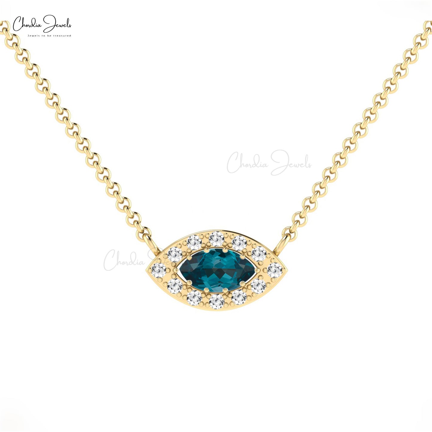 London Blue Topaz Halo Necklace