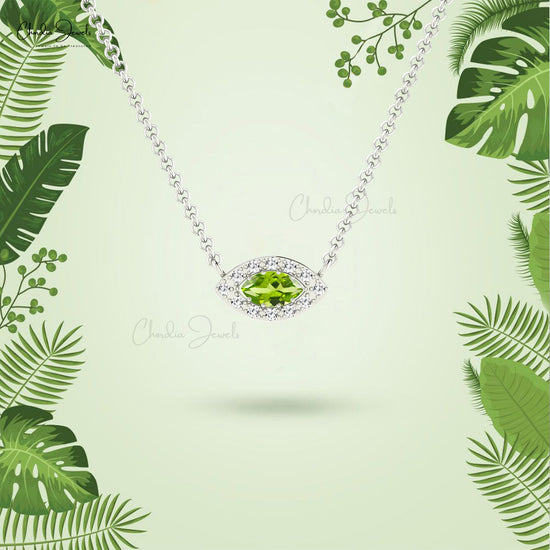 Natural Green Peridot Halo Necklace