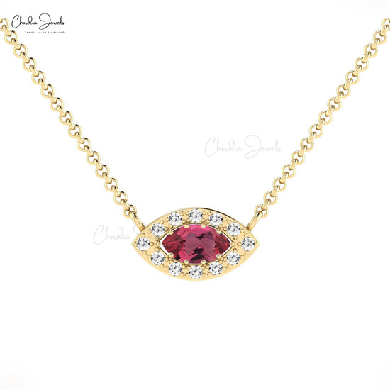 Genuine Pink Tourmaline Diamond Halo Necklace In 14k Solid Gold