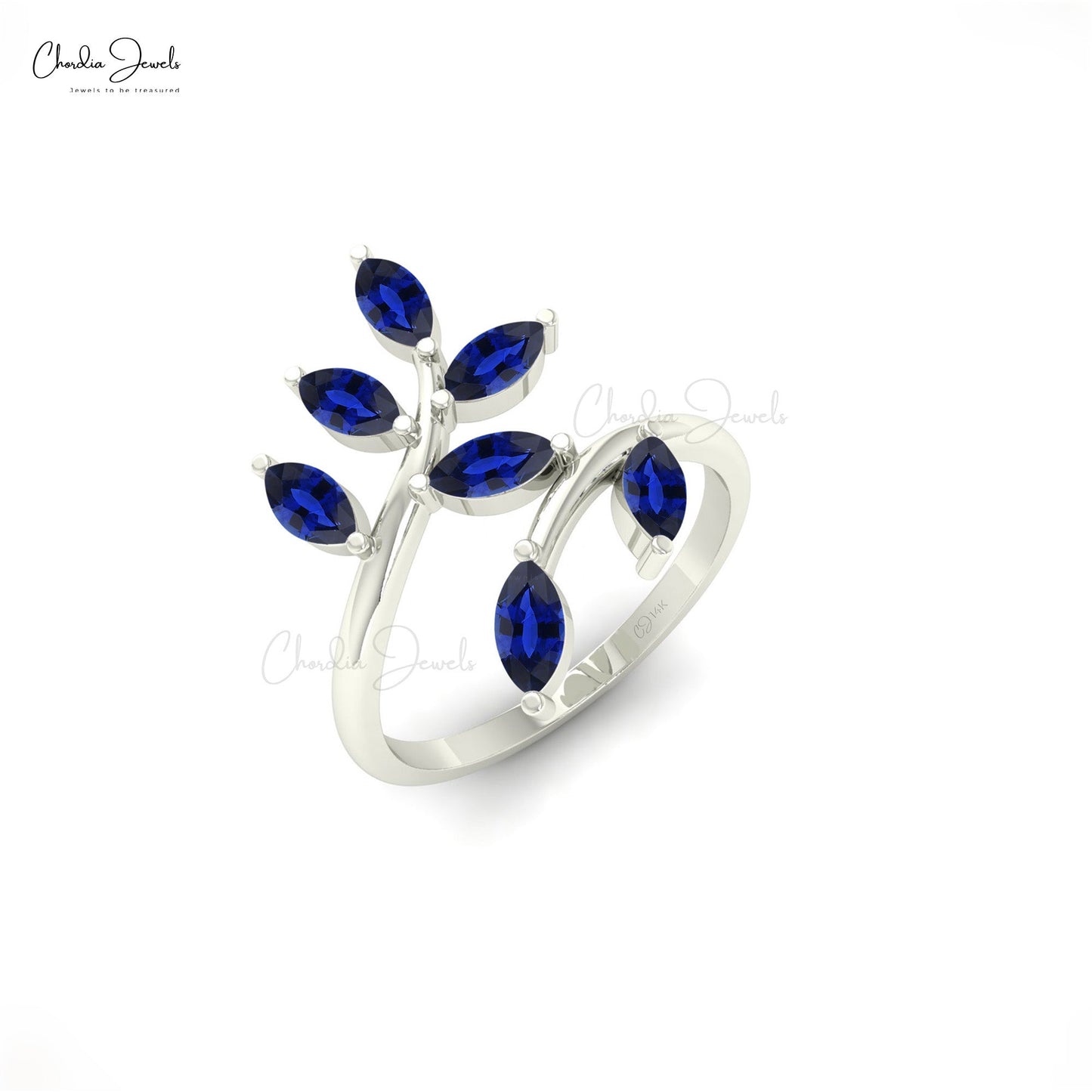 Leaf Engagement Ring With Natural Blue Sapphire