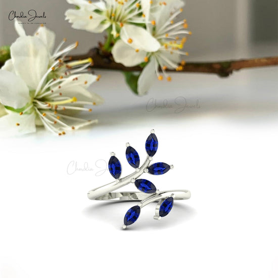 Leaf Engagement Ring With Natural Blue Sapphire
