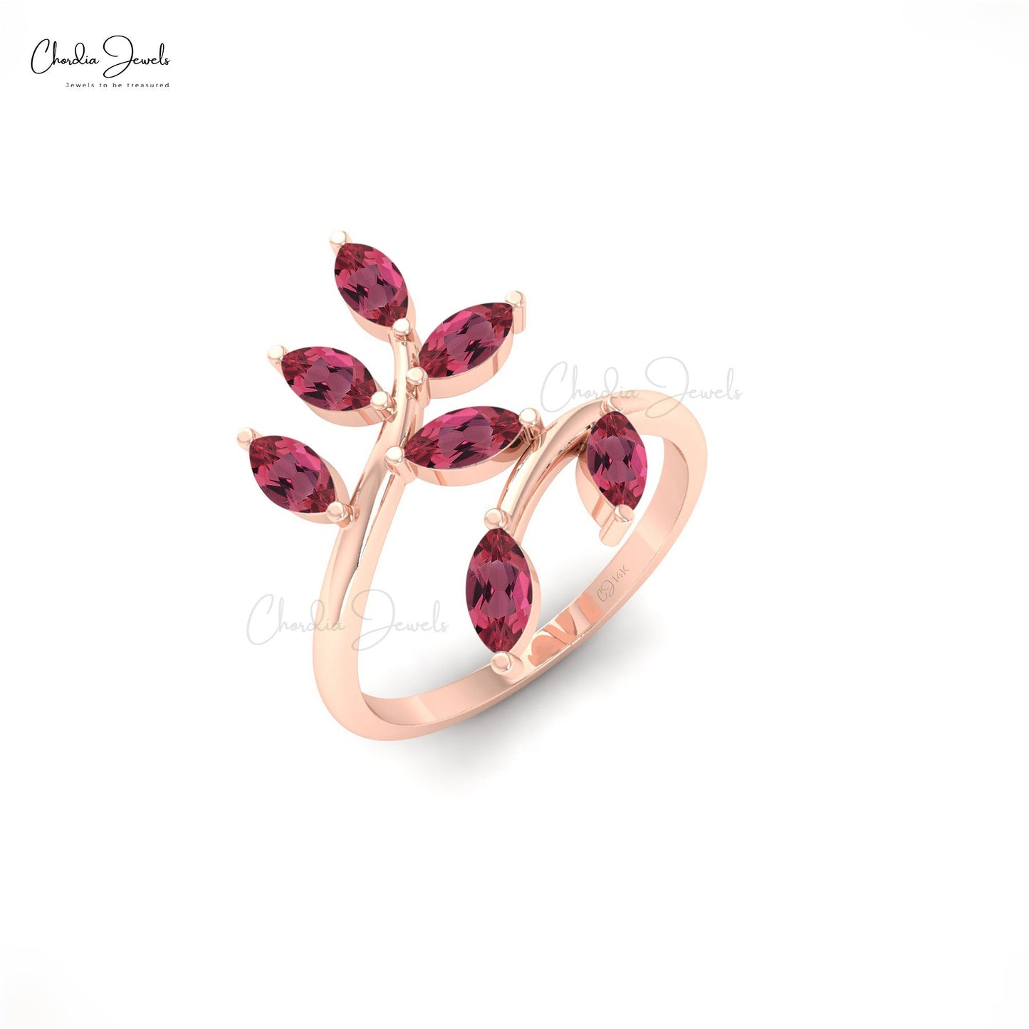 Natural Pink Tourmaline Gemstone Leaf Shape Ring in 14k Gold