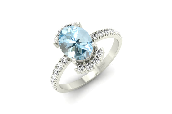 Natural Aquamarie Halo Ring With Diamond